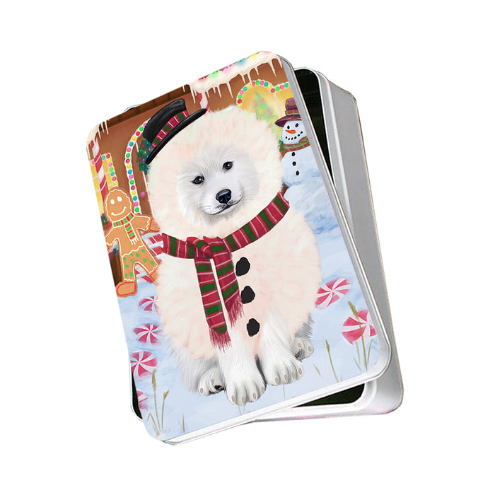 Christmas Gingerbread House Candyfest Samoyed Dog Photo Storage Tin PITN56474