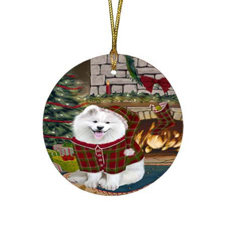 The Stocking was Hung Samoyed Dog Round Flat Christmas Ornament RFPOR55953