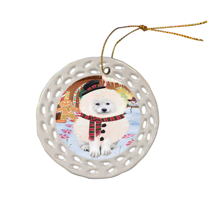 Christmas Gingerbread House Candyfest Samoyed Dog Ceramic Doily Ornament DPOR56887