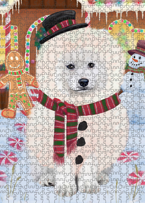 Christmas Gingerbread House Candyfest Samoyed Dog Puzzle with Photo Tin PUZL94324