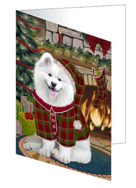 The Stocking was Hung Samoyed Dog Handmade Artwork Assorted Pets Greeting Cards and Note Cards with Envelopes for All Occasions and Holiday Seasons GCD71306