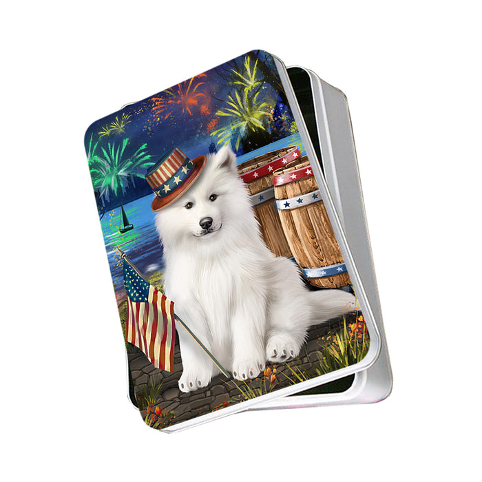 4th of July Independence Day Fireworks Samoyed Dog at the Lake Photo Storage Tin PITN51217
