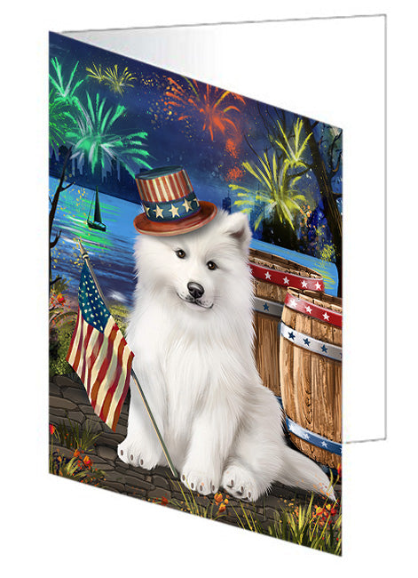 4th of July Independence Day Fireworks Samoyed Dog at the Lake Handmade Artwork Assorted Pets Greeting Cards and Note Cards with Envelopes for All Occasions and Holiday Seasons GCD57680