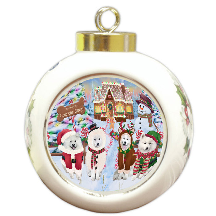 Holiday Gingerbread Cookie Shop Samoyeds Dog Round Ball Christmas Ornament RBPOR56971