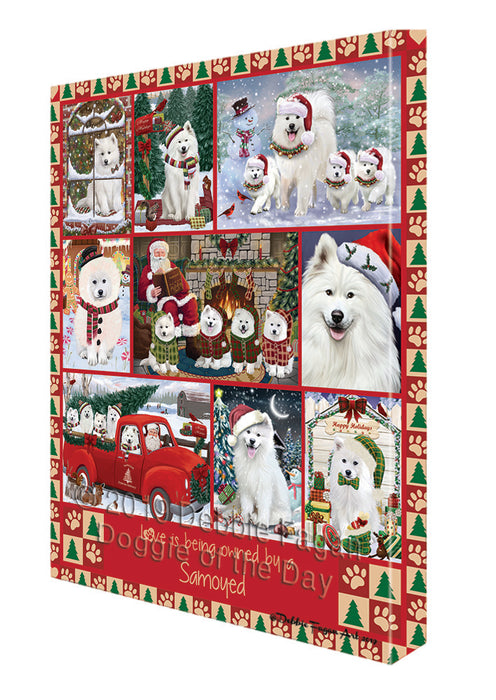 Love is Being Owned Christmas Samoyed Dog Canvas Wall Art - Premium Quality Ready to Hang Room Decor Wall Art Canvas - Unique Animal Printed Digital Painting for Decoration