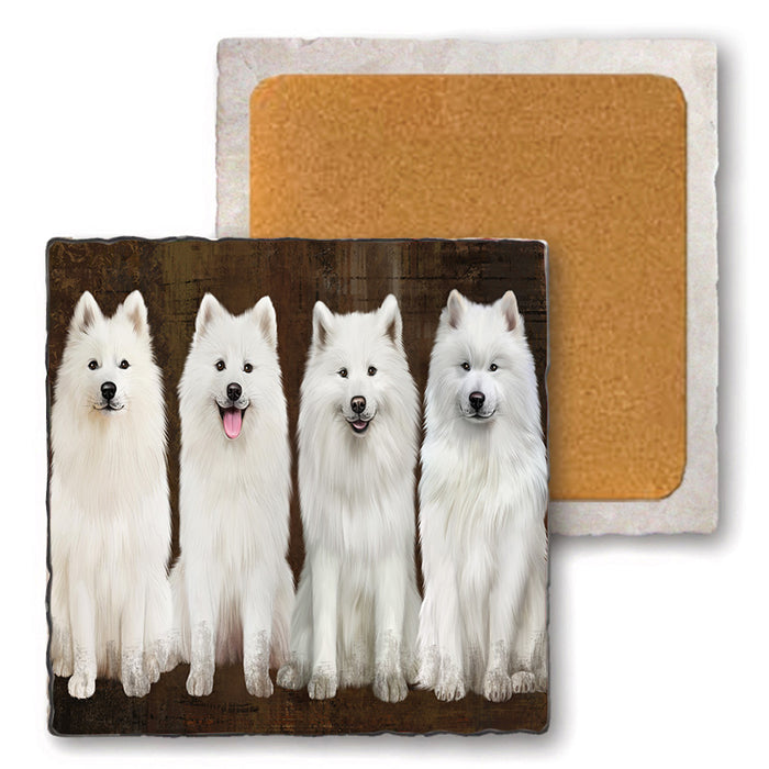 Rustic 4 Samoyeds Dog Set of 4 Natural Stone Marble Tile Coasters MCST49366