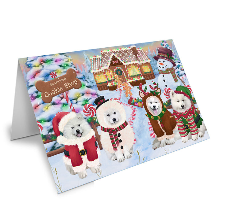 Holiday Gingerbread Cookie Shop Samoyeds Dog Handmade Artwork Assorted Pets Greeting Cards and Note Cards with Envelopes for All Occasions and Holiday Seasons GCD74360