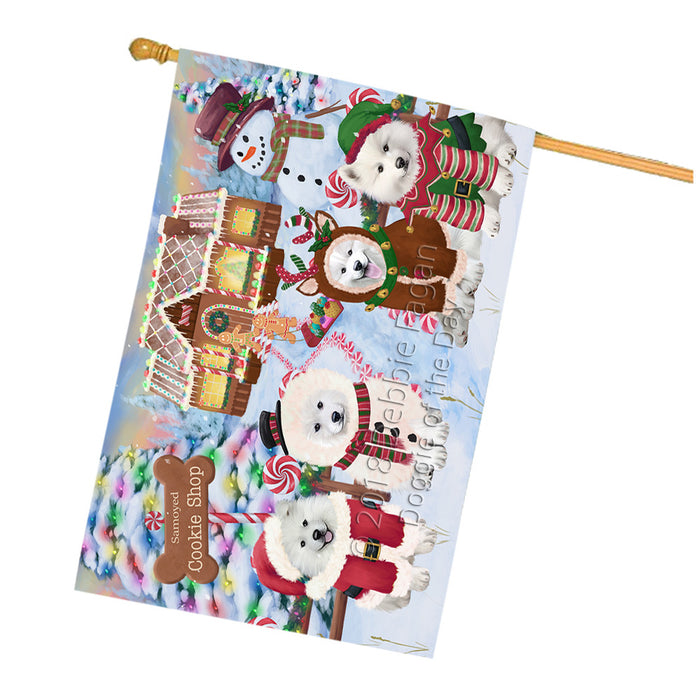 Holiday Gingerbread Cookie Shop Samoyeds Dog House Flag FLG57299