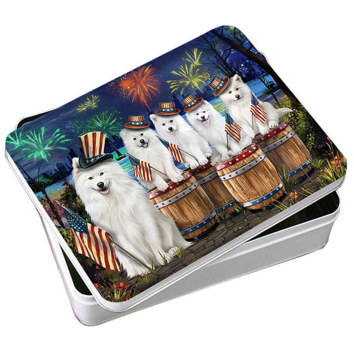 4th of July Independence Day Fireworks Samoyeds at the Lake Photo Storage Tin PITN51051
