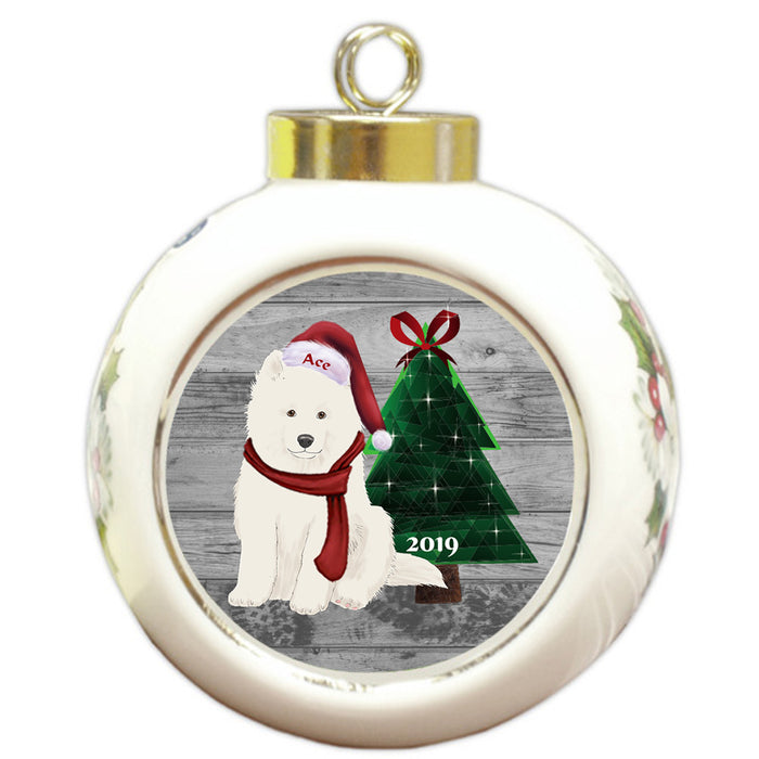 Custom Personalized Samoyed Dog Glassy Classy Christmas Round Ball Ornament