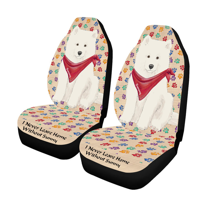 Personalized I Never Leave Home Paw Print Samoyed Dogs Pet Front Car Seat Cover (Set of 2)