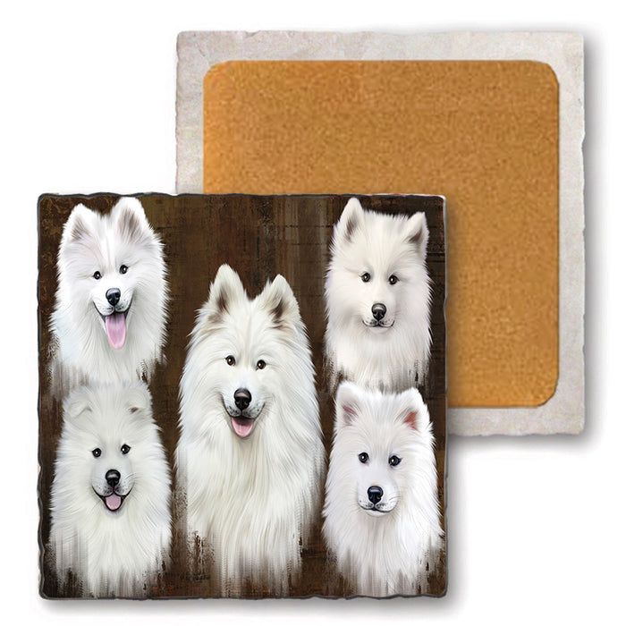 Rustic 5 Samoyed Dog Set of 4 Natural Stone Marble Tile Coasters MCST49146