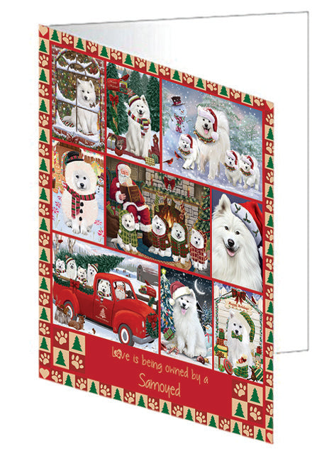 Love is Being Owned Christmas Samoyed Dogs Handmade Artwork Assorted Pets Greeting Cards and Note Cards with Envelopes for All Occasions and Holiday Seasons GCD78980