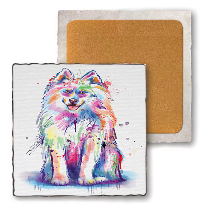 Watercolor Samoyed Dog Set of 4 Natural Stone Marble Tile Coasters MCST52100