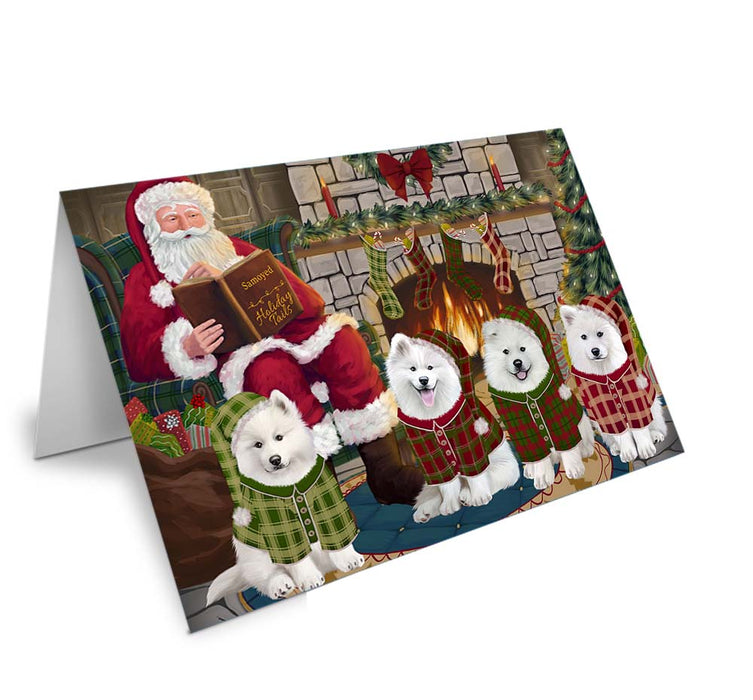 Christmas Cozy Holiday Tails Samoyeds Dog Handmade Artwork Assorted Pets Greeting Cards and Note Cards with Envelopes for All Occasions and Holiday Seasons GCD70667