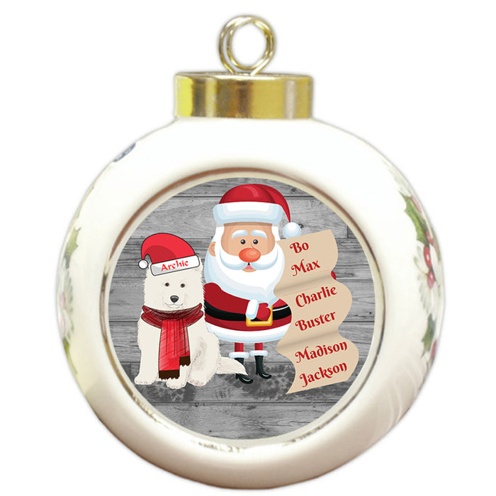 Custom Personalized Santa with Samoyed Dog Christmas Round Ball Ornament