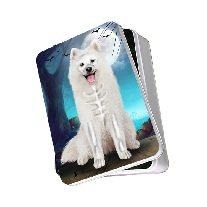 Happy Halloween Trick or Treat Samoyed Dog Skeleton Photo Storage Tin PITN52550