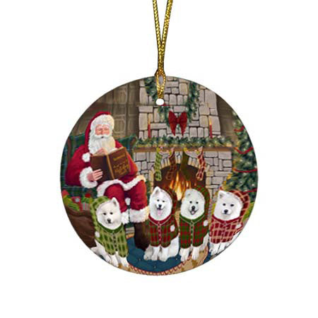Christmas Cozy Holiday Tails Samoyeds Dog Round Flat Christmas Ornament RFPOR55740