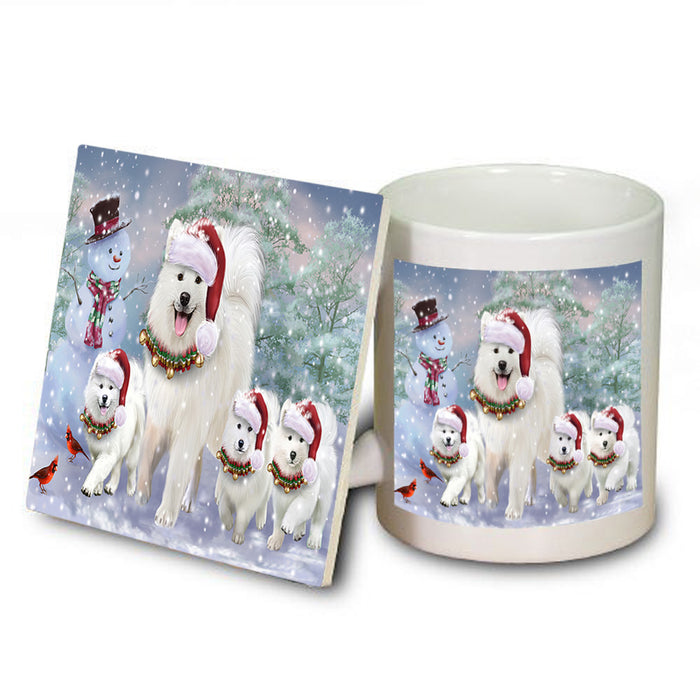 Christmas Running Family Dogs Samoyeds Dog Mug and Coaster Set MUC54218