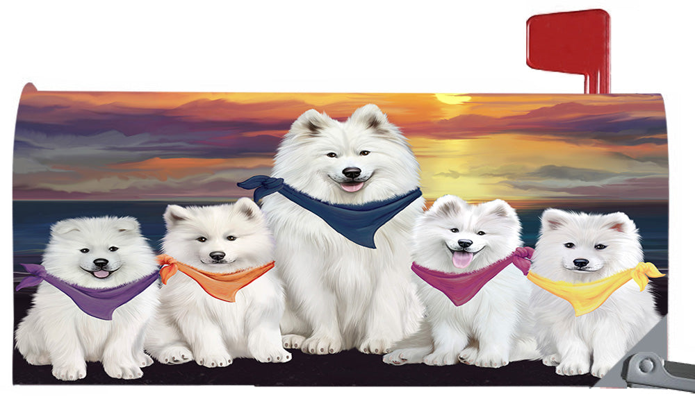 Family Sunset Portrait Samoyed Dogs Magnetic Mailbox Cover MBC48500