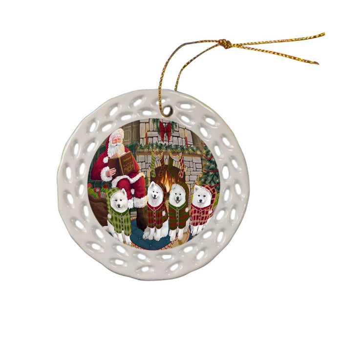 Christmas Cozy Holiday Tails Samoyeds Dog Ceramic Doily Ornament DPOR55740