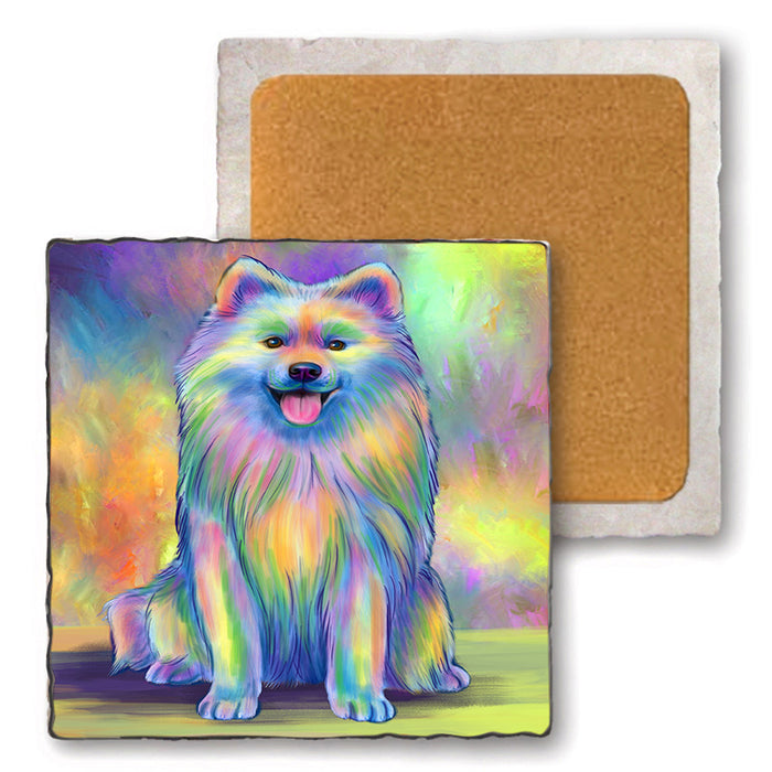 Paradise Wave Samoyed Dog Set of 4 Natural Stone Marble Tile Coasters MCST51731