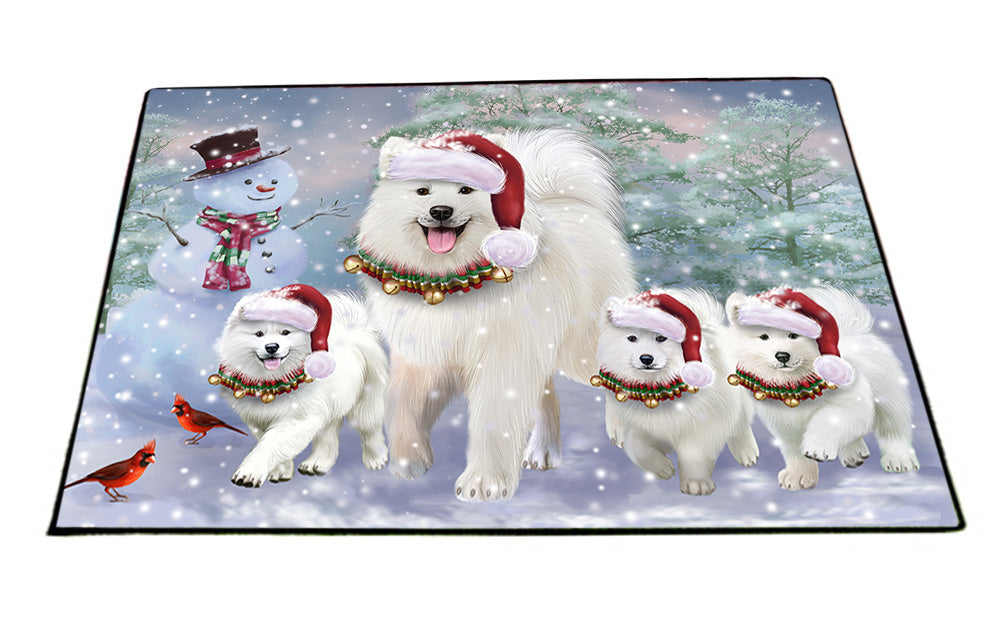 Christmas Running Family Dogs Samoyeds Dog Floormat FLMS54550