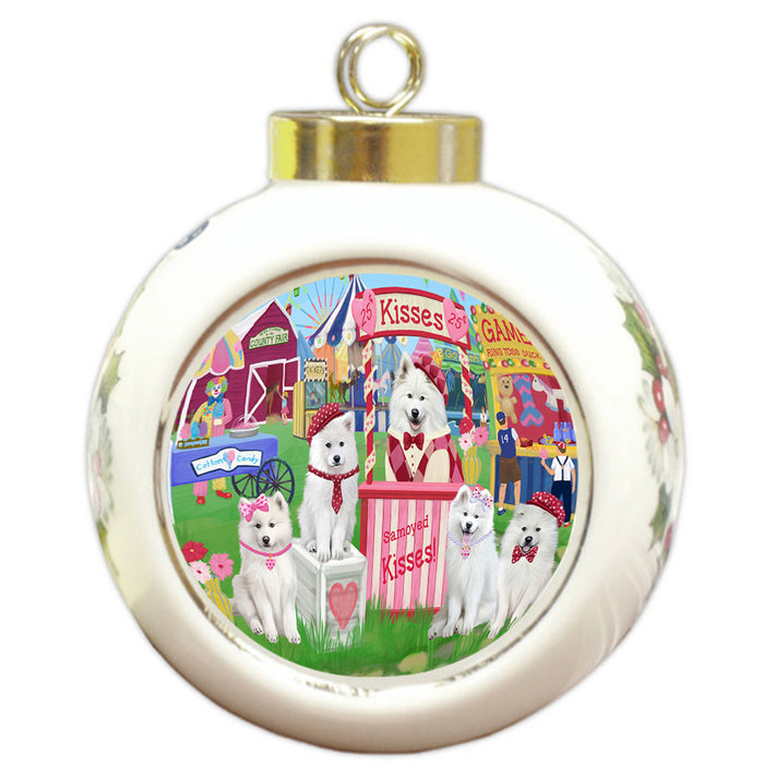 Carnival Kissing Booth Samoyeds Dog Round Ball Christmas Ornament RBPOR56277
