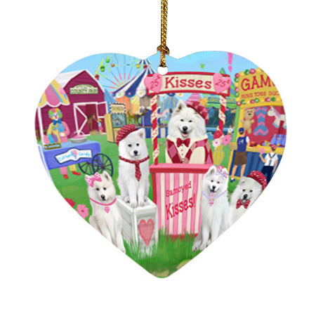 Carnival Kissing Booth Samoyeds Dog Heart Christmas Ornament HPOR56277