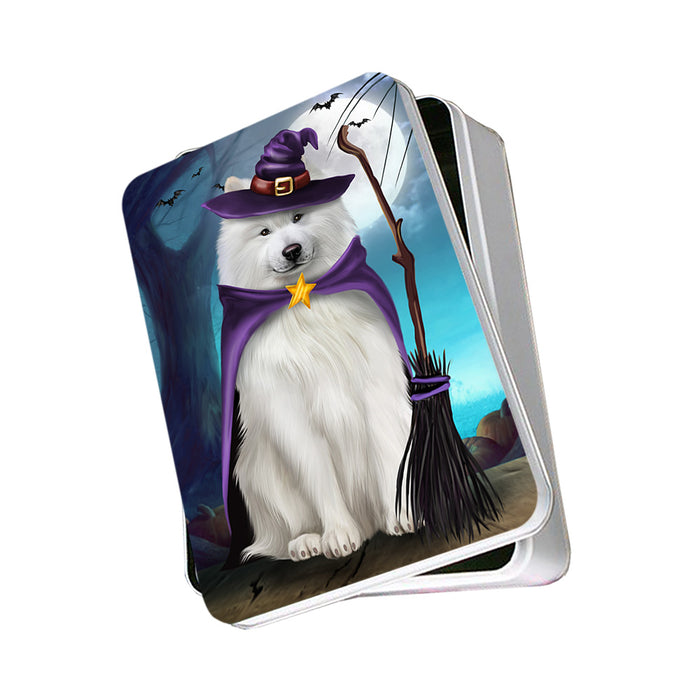 Happy Halloween Trick or Treat Samoyed Dog Witch Photo Storage Tin PITN52569