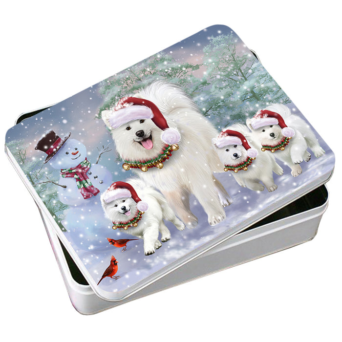 Christmas Running Family Dogs Samoyeds Dog Photo Storage Tin PITN54169