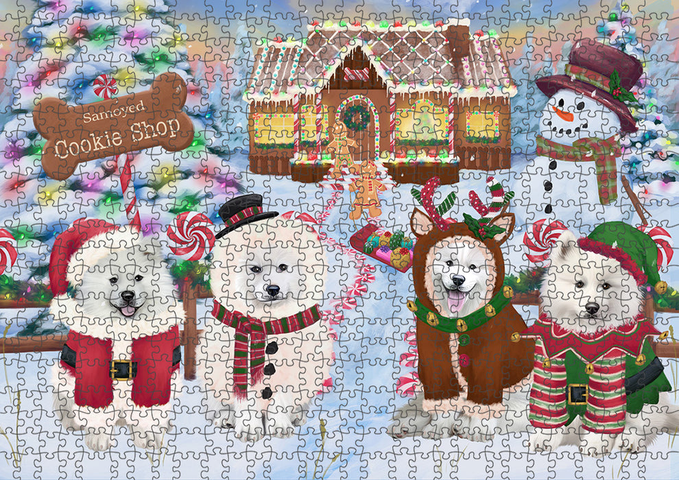 Holiday Gingerbread Cookie Shop Samoyeds Dog Puzzle with Photo Tin PUZL94660