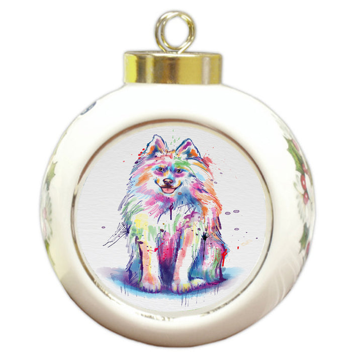 Watercolor Samoyed Dog Round Ball Christmas Ornament RBPOR58227