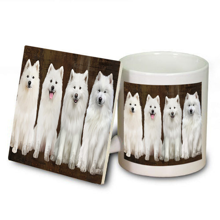 Rustic 4 Samoyeds Dog Mug and Coaster Set MUC54358