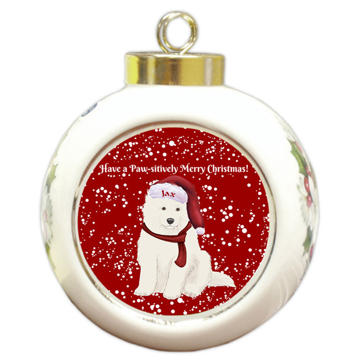 Custom Personalized Pawsitively Samoyed Dog Merry Christmas Round Ball Ornament