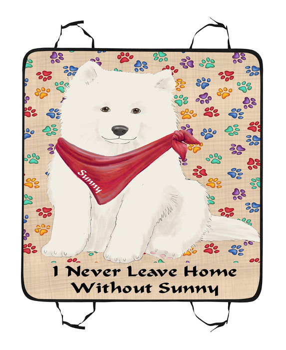 Personalized I Never Leave Home Paw Print Samoyed Dogs Pet Back Car Seat Cover