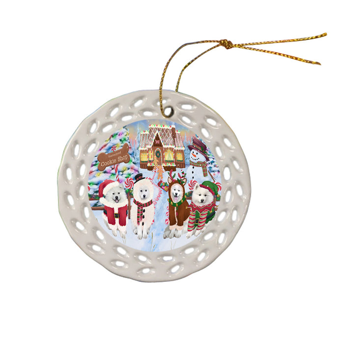 Holiday Gingerbread Cookie Shop Samoyeds Dog Ceramic Doily Ornament DPOR56971