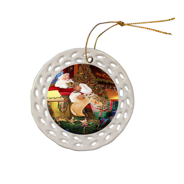 Santa Sleeping with Savannah Cats Christmas Ceramic Doily Ornament DPOR52821