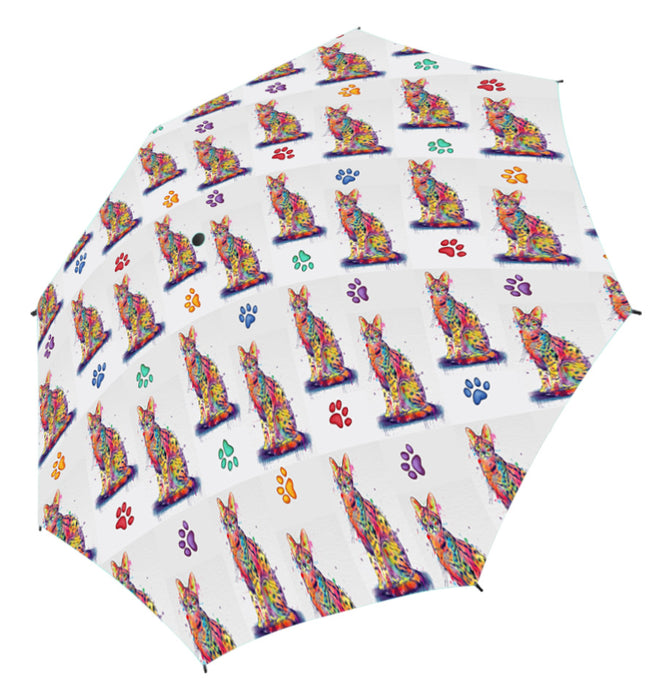 Watercolor Mini Savannah CatsSemi-Automatic Foldable Umbrella