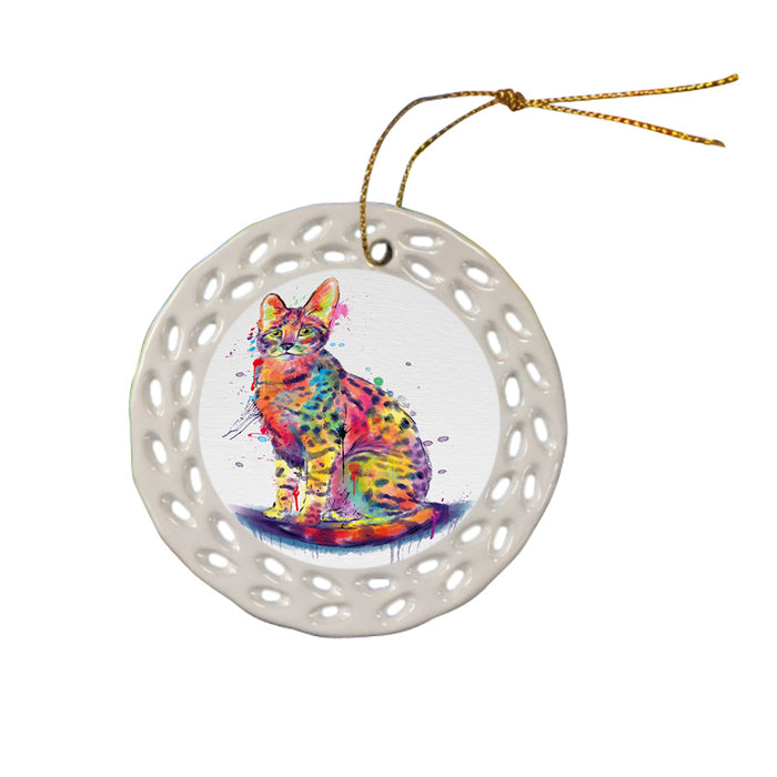 Watercolor Savannah Cat Doily Ornament DPOR58150