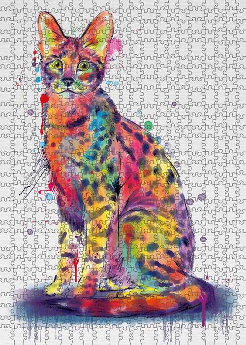 Watercolor Savannah Cat Portrait Jigsaw Puzzle for Adults Animal Interlocking Puzzle Game Unique Gift for Dog Lover's with Metal Tin Box