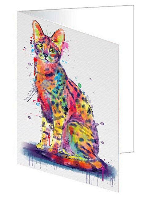 Watercolor Savannah Cat Handmade Artwork Assorted Pets Greeting Cards and Note Cards with Envelopes for All Occasions and Holiday Seasons GCD79124