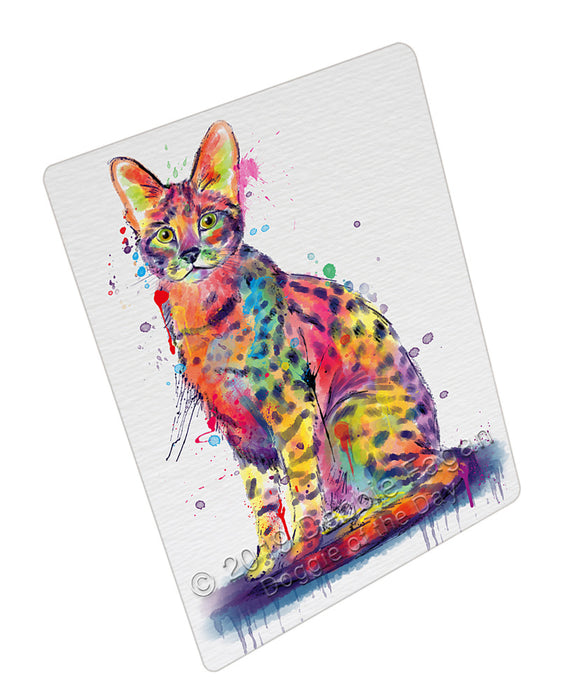 Watercolor Savannah Cat Cutting Board - For Kitchen - Scratch & Stain Resistant - Designed To Stay In Place - Easy To Clean By Hand - Perfect for Chopping Meats, Vegetables