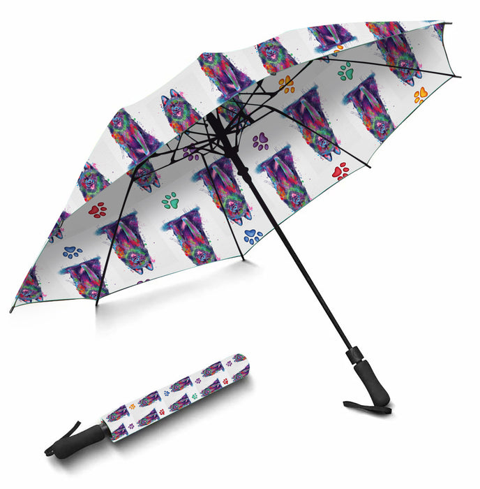 Watercolor Mini Schipperke DogsSemi-Automatic Foldable Umbrella