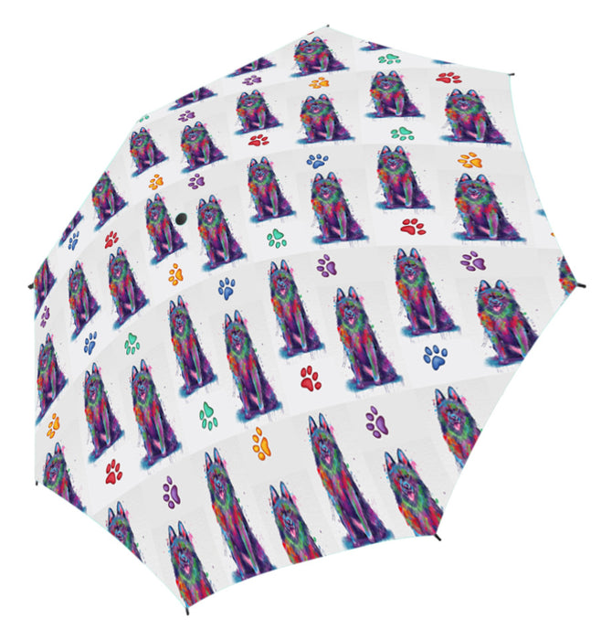 Watercolor Mini Schipperke DogsSemi-Automatic Foldable Umbrella