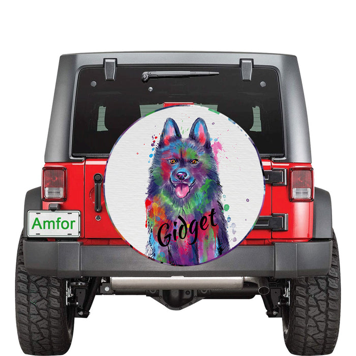 Custom Pet Name Personalized Watercolor Schipperke Dog Car Tire Cover