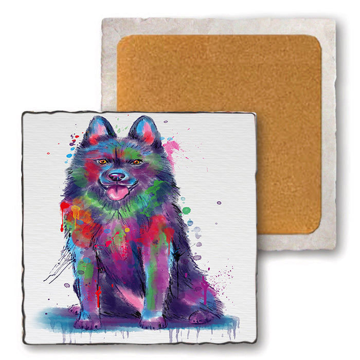 Watercolor Schipperke Dog Set of 4 Natural Stone Marble Tile Coasters MCST52564