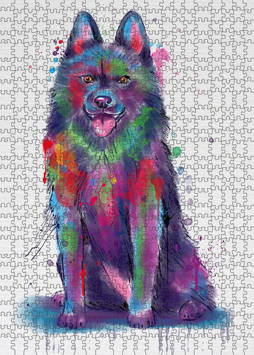Watercolor Schipperke Dog Portrait Jigsaw Puzzle for Adults Animal Interlocking Puzzle Game Unique Gift for Dog Lover's with Metal Tin Box