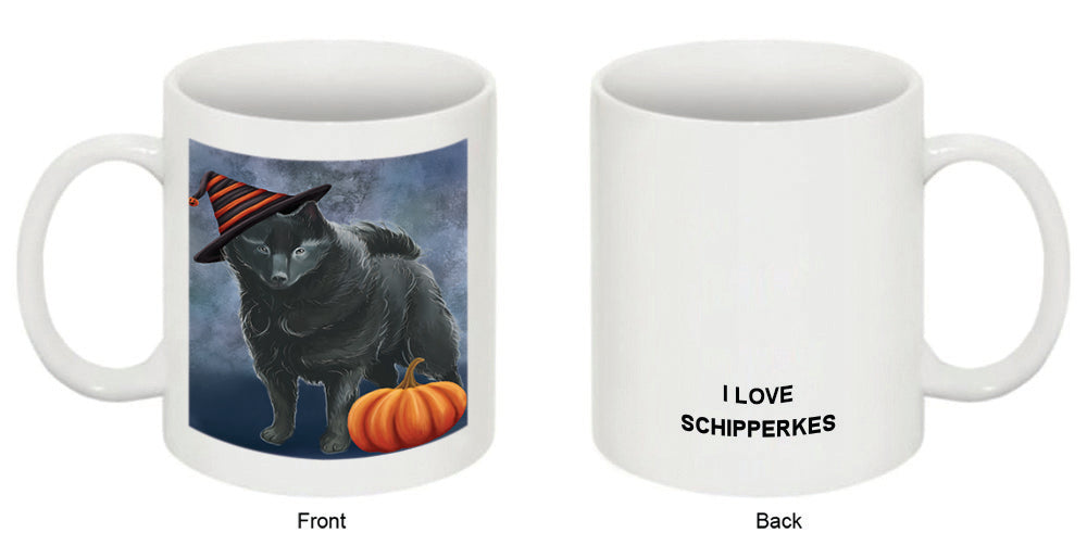 Happy Halloween Schipperke Dog Wearing Witch Hat with Pumpkin Coffee Mug MUG50202