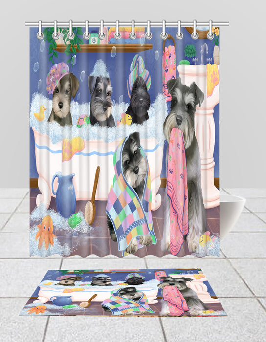 Rub A Dub Dogs In A Tub Schnauzer Dogs Bath Mat and Shower Curtain Combo
